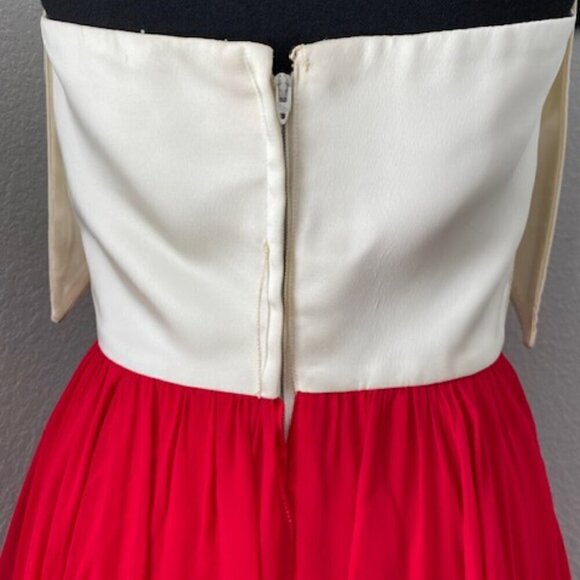 GORGEOUS Vintage 1960s Ivory Satin Halter Dress Red Chiffon Maxi Small 4 - Picture 10 of 16